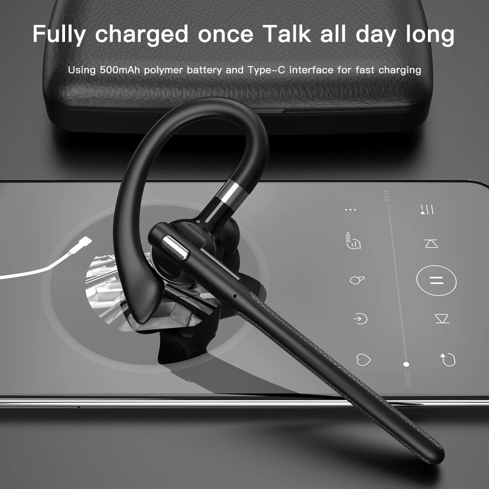 AideeMaster Bluetooth 5.4 Bone Conduction Ear-Hook Headset – ENC Noise Reduction, 48H Battery, LED Charging Case