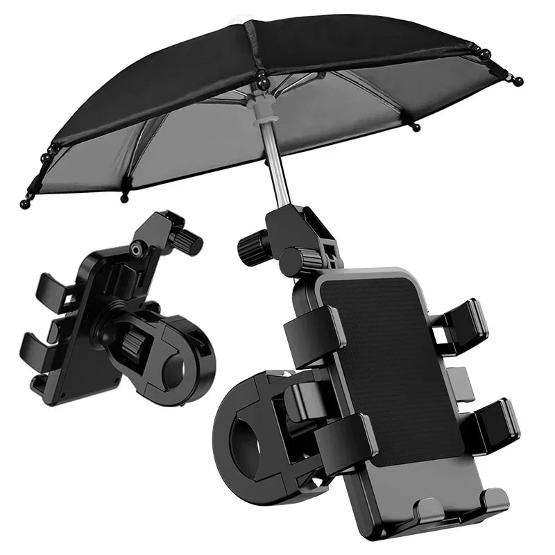 Motorcycle Phone Holder with Umbrella – Sun & Rain Handlebar Mount