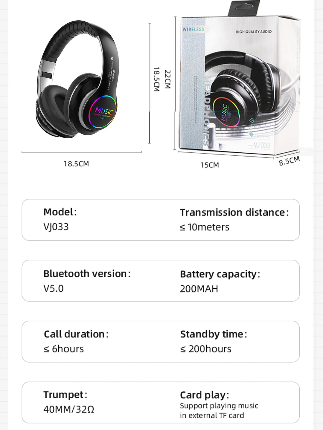 T-WOLF Wireless Bluetooth Headset with Mic | 4H Playtime
