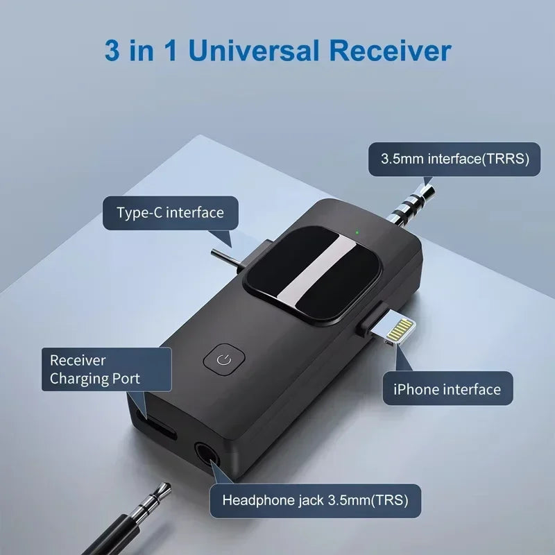VIKEFON 3-in-1 Wireless Lavalier Microphone – Plug & Play Mic for iPhone, Android, DSLR & PC