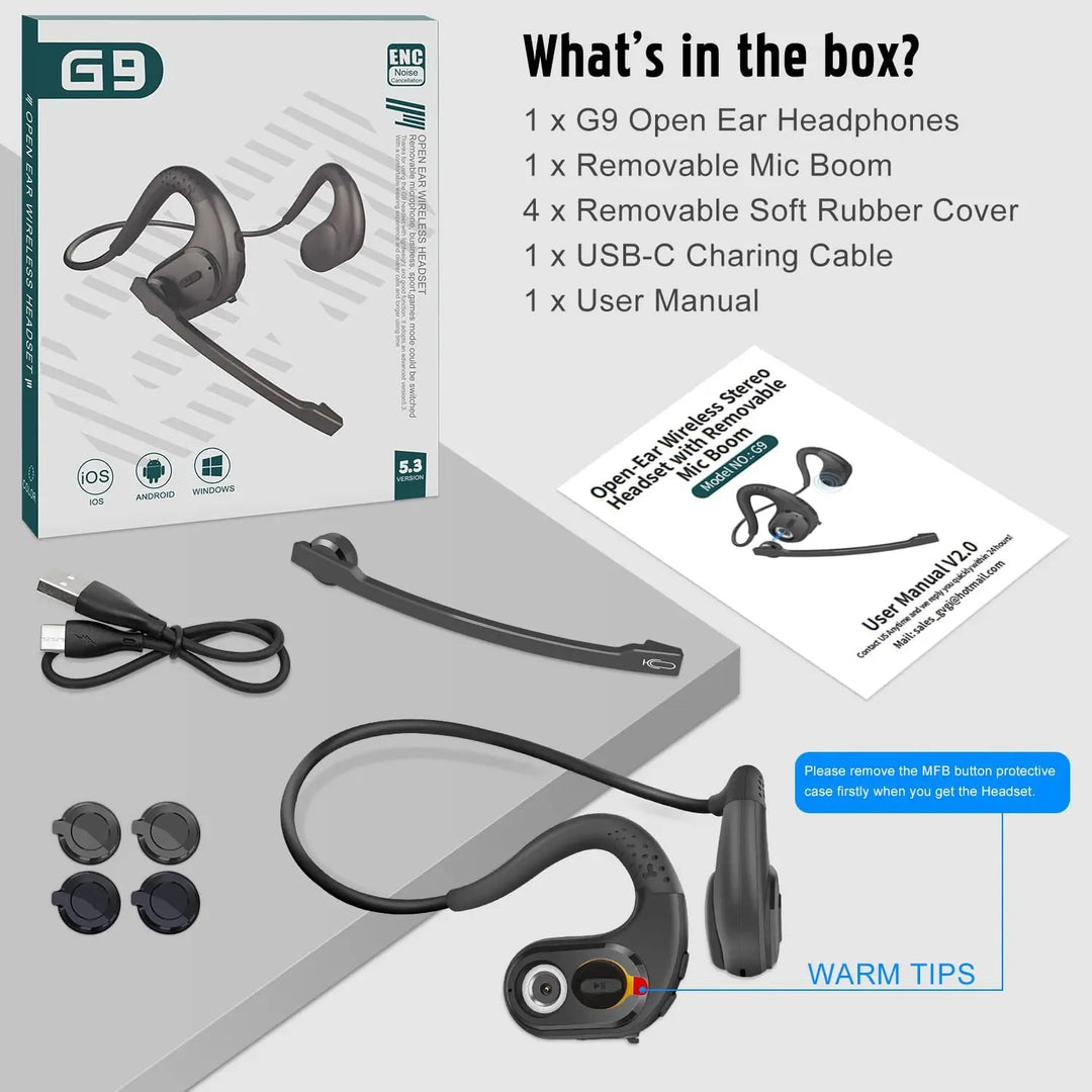 Arikasen Open Ear Bluetooth 5.3 Headphones with Mic – 10H Playtime