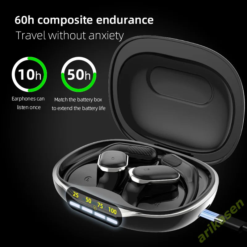Arikasen Bluetooth 5.3 Open-Ear – 60h Playtime, ENC Mic