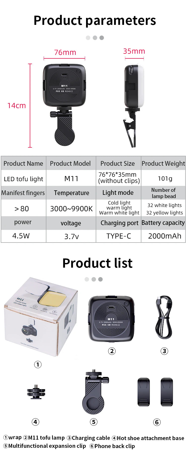Nagnahz M11 Mini LED Fill Light – Bi-Color Portable Light for Cameras & Phones