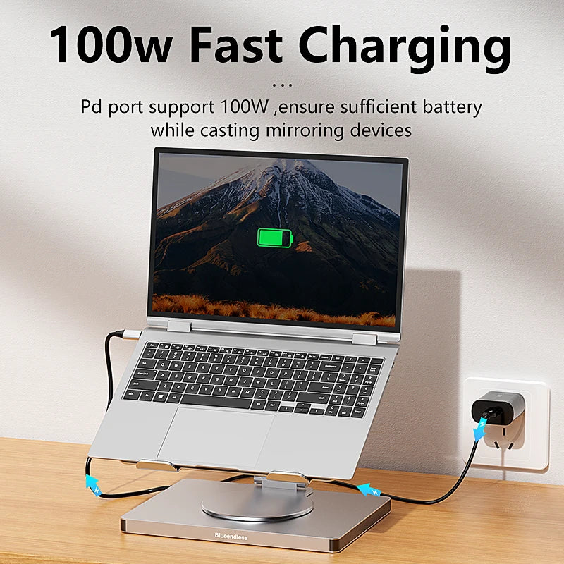 Blueendless 10-in-1 USB-C Laptop Stand Hub with HDMI, PD 100W & Ethernet