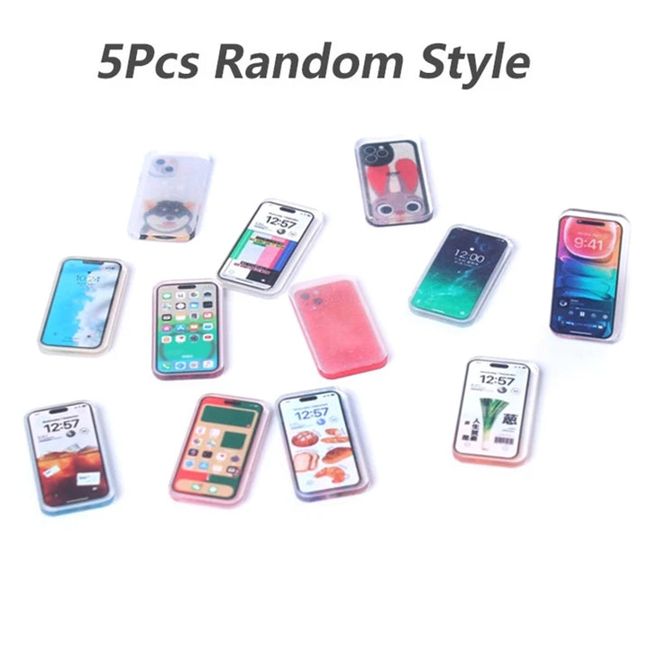 Miniature Mobile Phone Set – 5pcs for 1:6 & 1:12 Dollhouses & Dioramas – cute-accessory