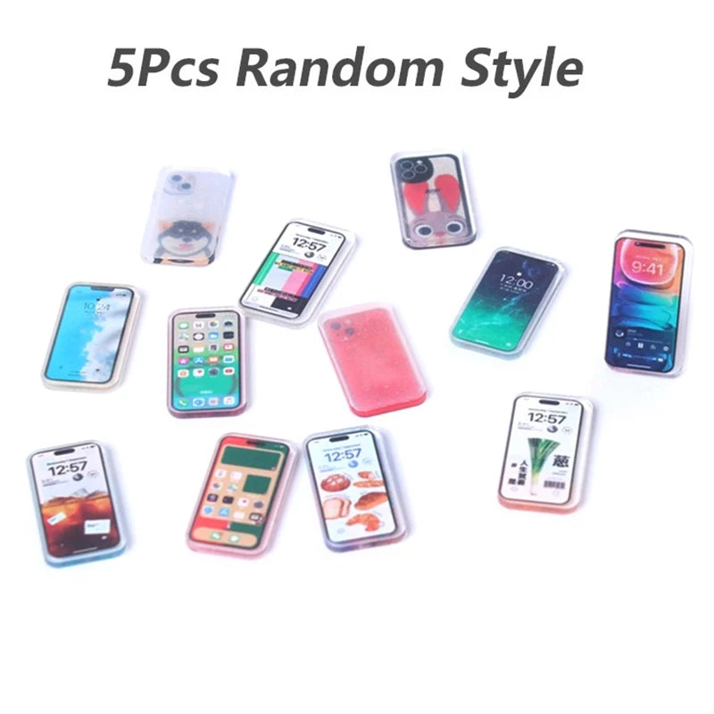 Miniature Mobile Phone Set – 5pcs for 1:6 & 1:12 Dollhouses & Dioramas – cute-accessory