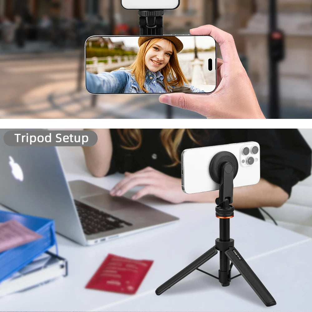 BRDRC Magnetic Tripod Mount for iPhone 12–15 – MagSafe Holder with Cold Shoe & 1/4" Thread