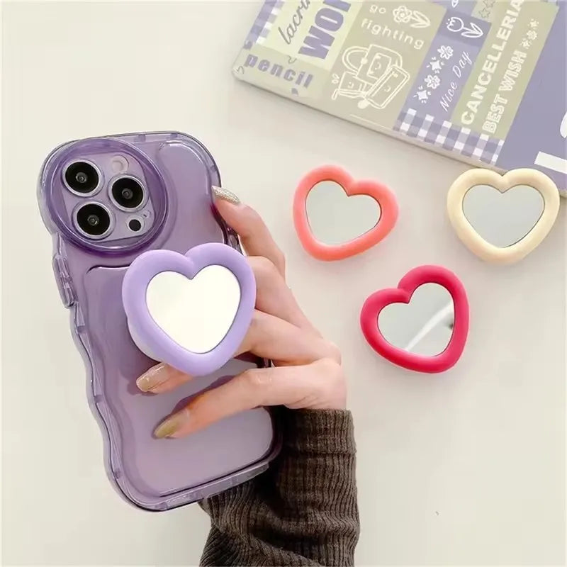 3D Heart Mirror Phone Stand – Cute Silicone Grip & Kickstand for All Smartphones – phone-case