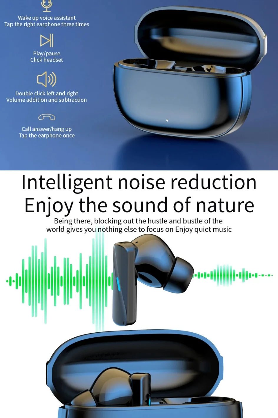 Bluetooth 5.3 Noise-Cancelling Earbuds – Waterproof & Wireless
