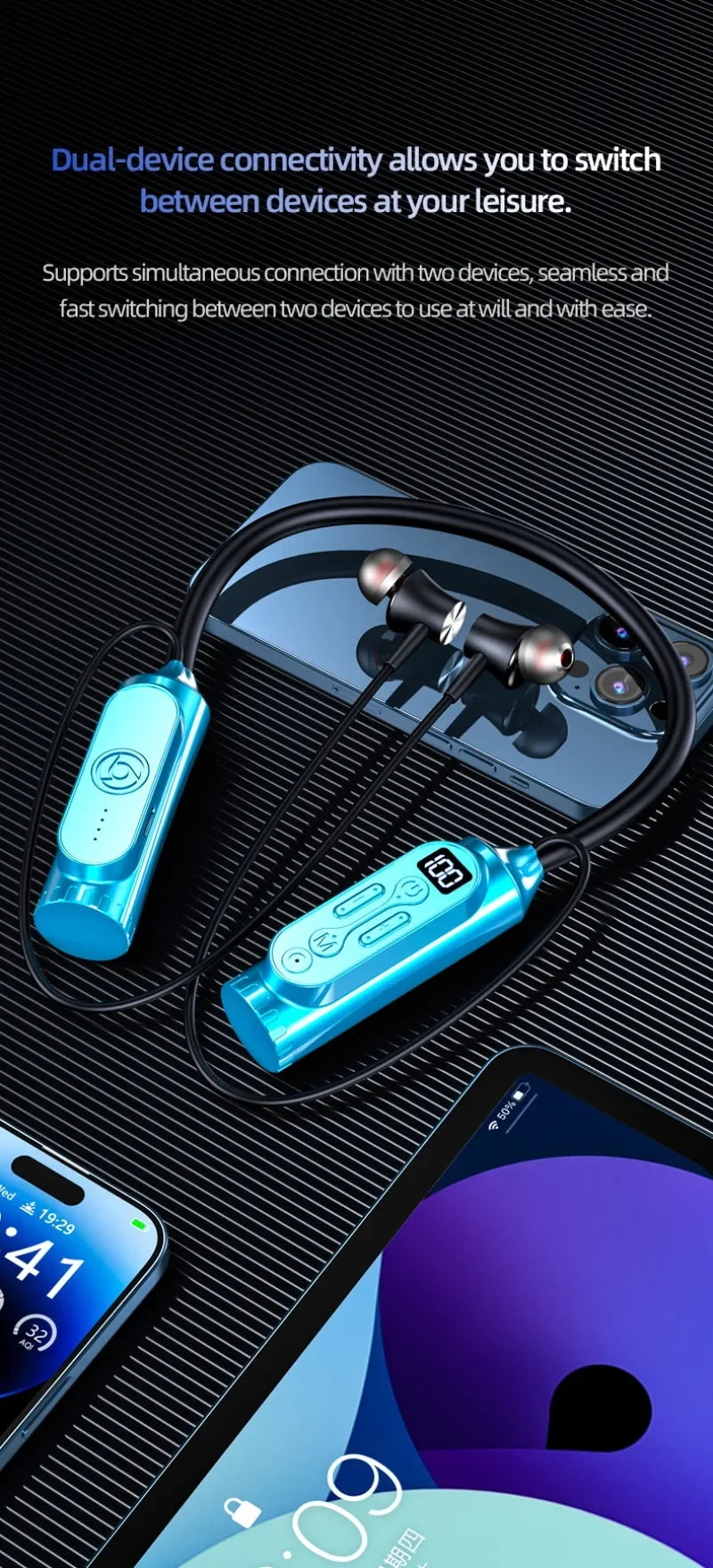 Luxuglow Bluetooth 5.3 Neckband – ANC, 12000mAh, IPX7