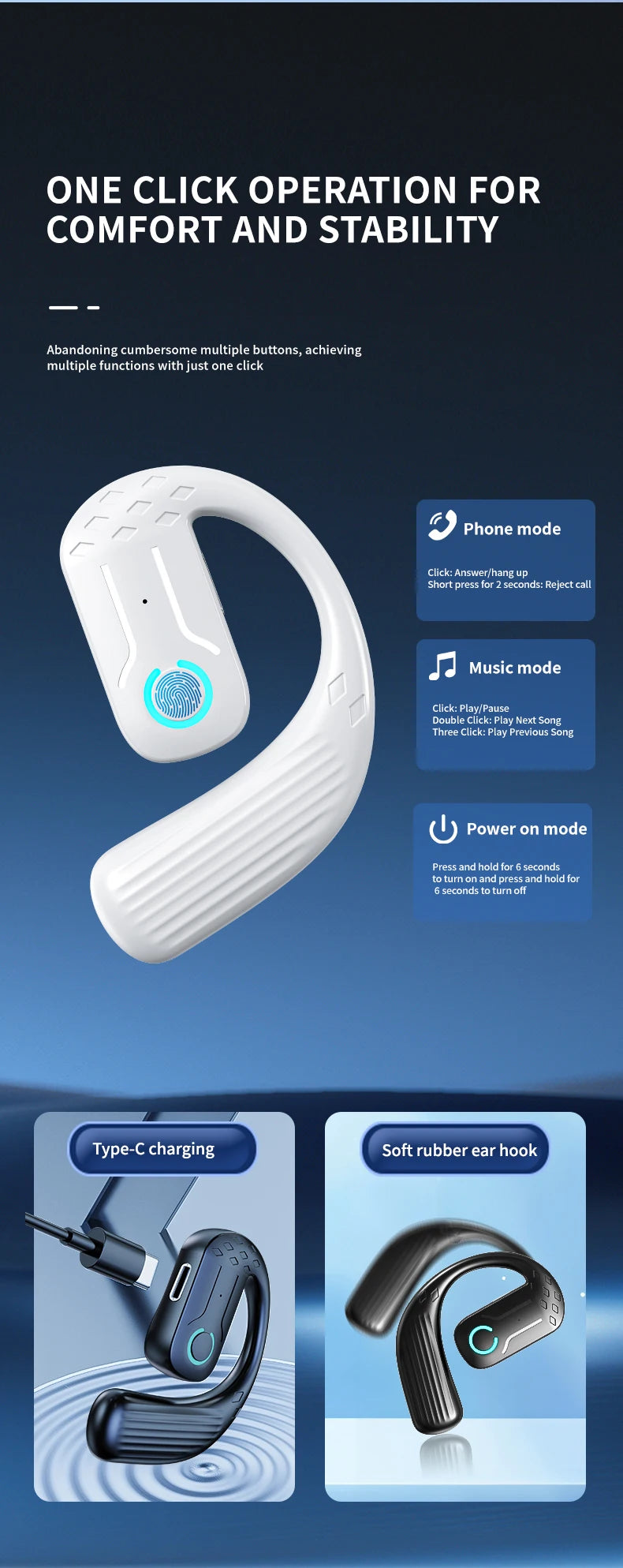 VAORLO YS01 Bluetooth 5.4 Headset – 600H Battery, Open-Ear, ANC