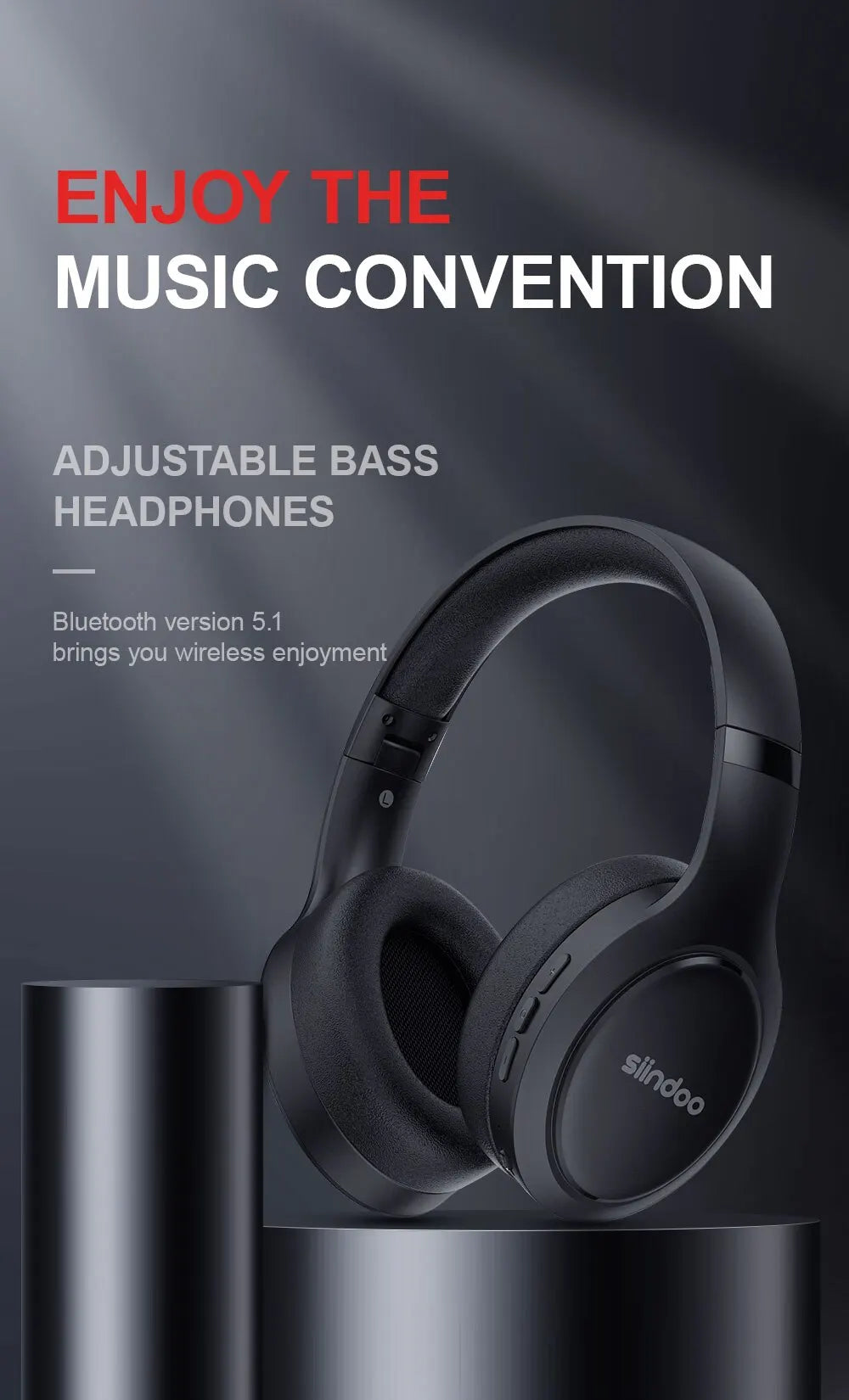 Siindoo JH-919 Bluetooth Headphones – 28H Playtime, Super Bass