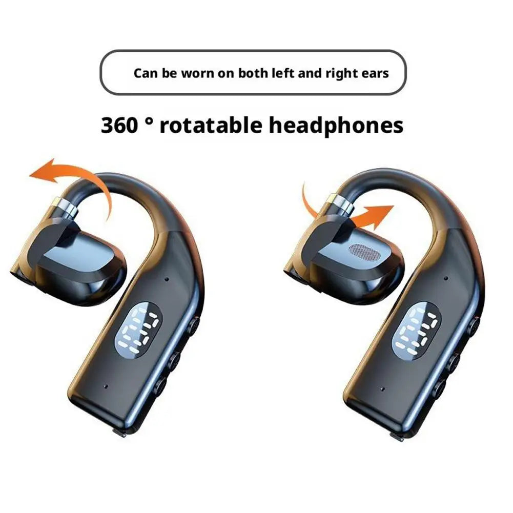 GRWIBEOU Bone Conduction Bluetooth 5.4 Headset – Waterproof Business Ear Hook with Mic & ANC