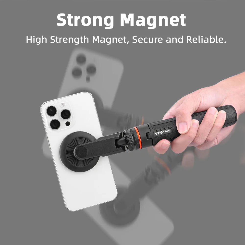 BRDRC Magnetic Tripod Mount for iPhone 12–15 – MagSafe Holder with Cold Shoe & 1/4" Thread