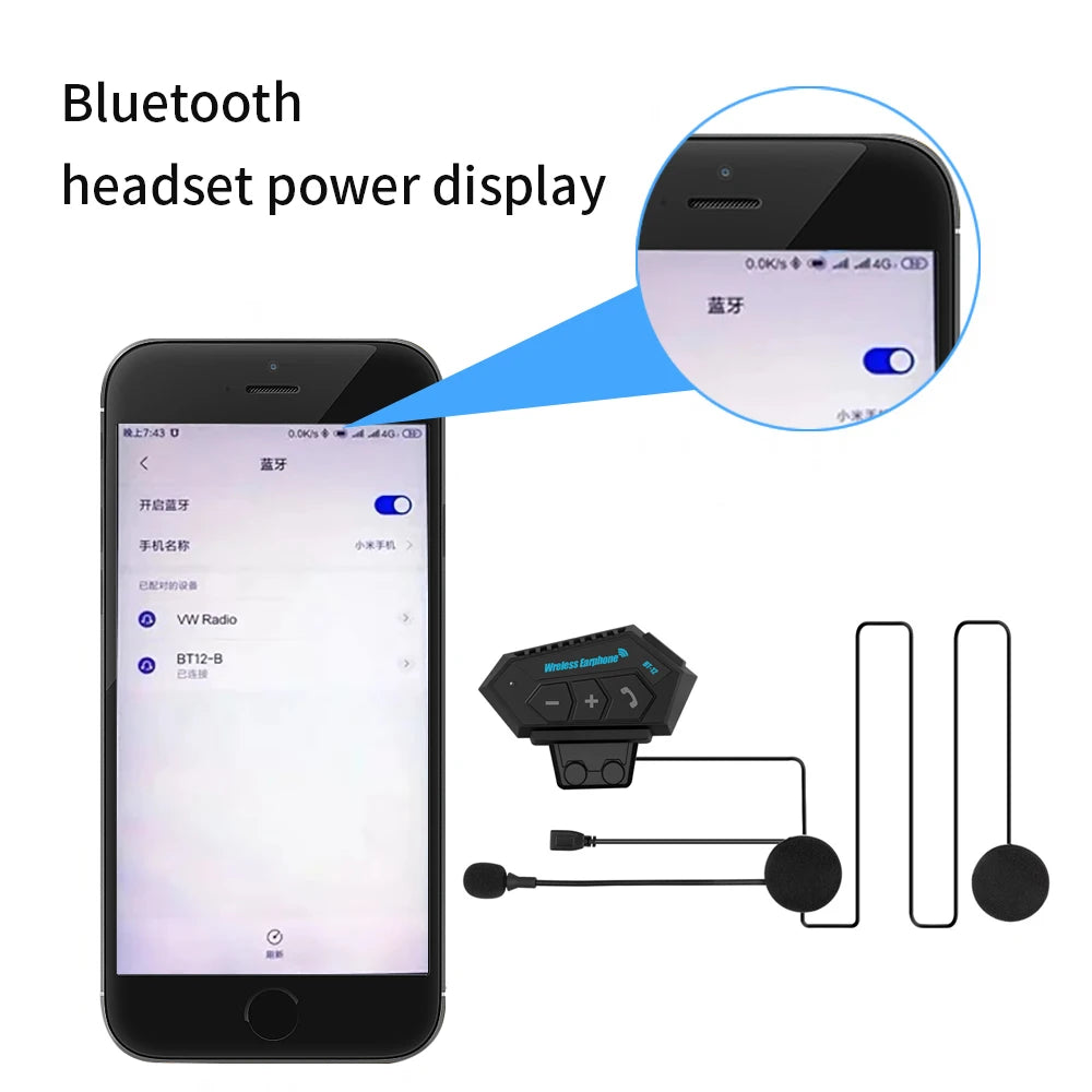 Kebidumei Helmet Bluetooth Headset – Waterproof, Noise Cancelling, 72h Battery