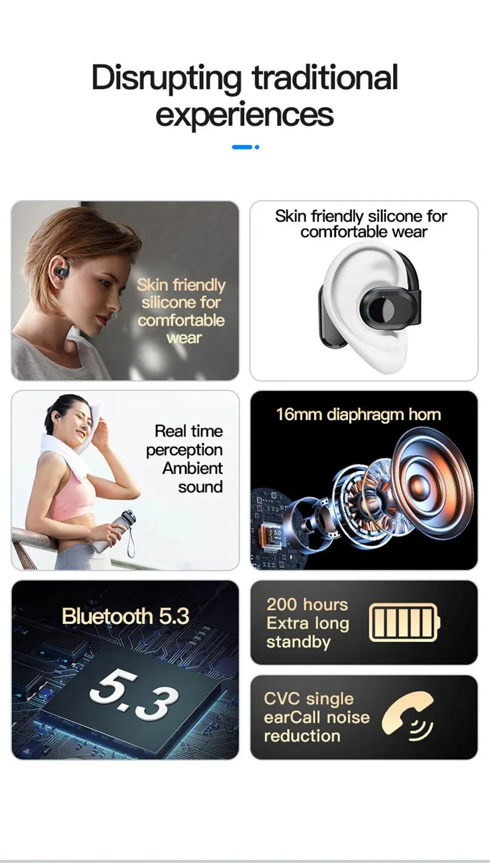 STTKGZD Air Conduction Bluetooth 5.3 Headset – Single-Ear Wireless for Driving & Office