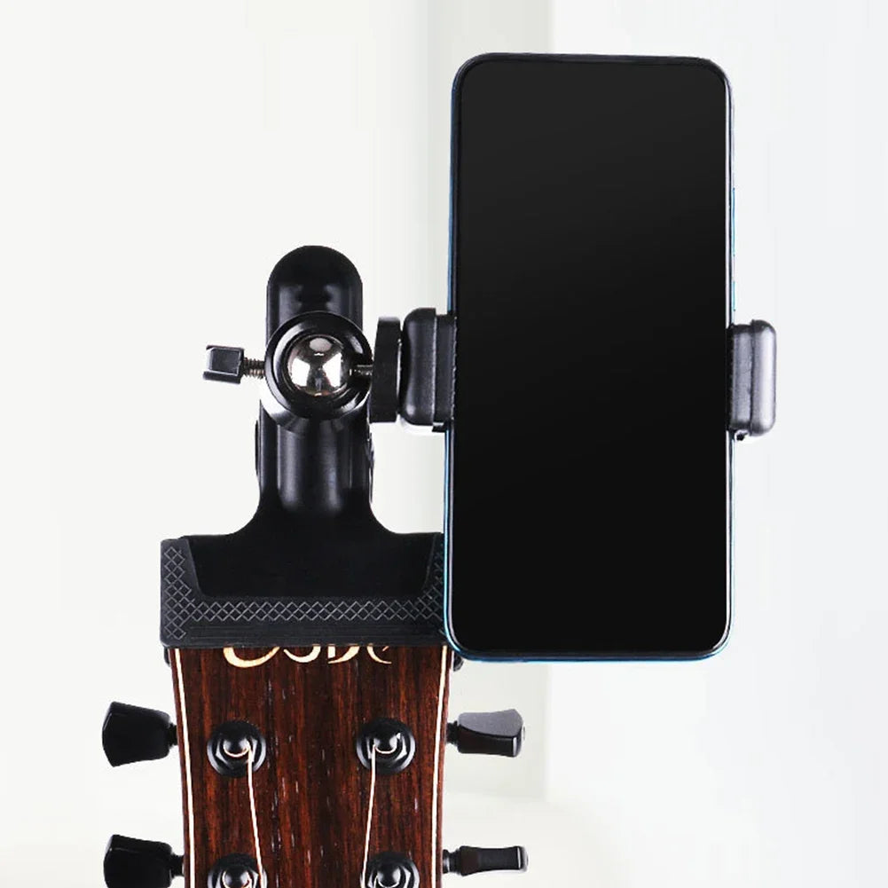 Guitar Headstock Phone Holder – 360° Adjustable Clip Mount for Recording & Streaming
