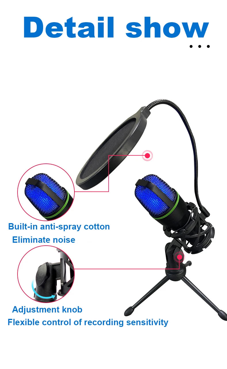 Lefon USB/3.5mm Condenser Microphone – Plug & Play Desktop Mic for Streaming, Gaming & Podcasting