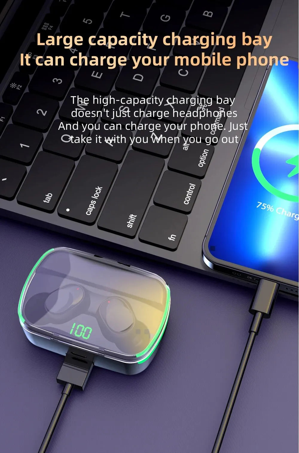 M60 Bluetooth 5.3 Earphones – TWS, Power Bank, LED Display