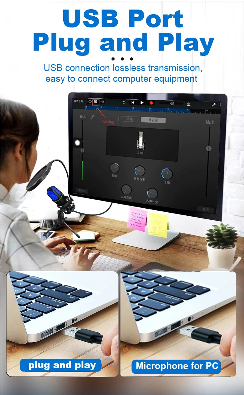 Lefon USB/3.5mm Condenser Microphone – Plug & Play Desktop Mic for Streaming, Gaming & Podcasting