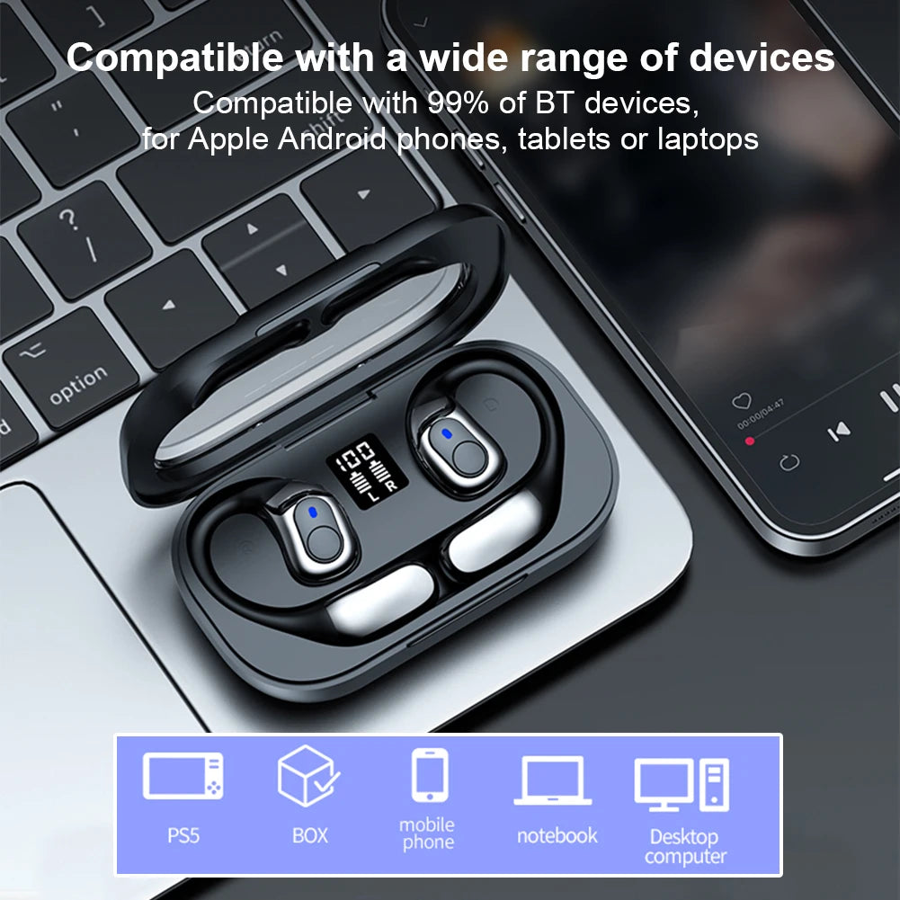 ALLOYSEED Bluetooth 5.4 Earhook Earbuds – 9D Sound, Sports