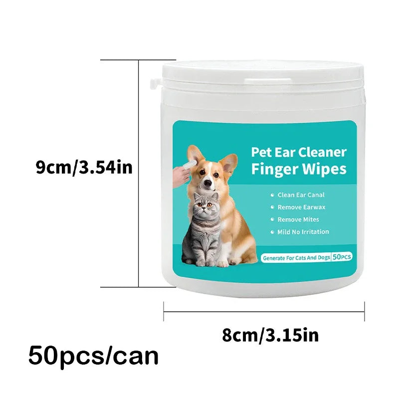 50PCS Pet Ear Cleaning Wipes – Gentle Dog & Cat Ear Cleaner Pads – grooming kit