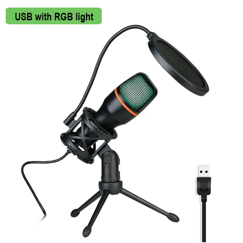Lefon USB/3.5mm Condenser Microphone – Plug & Play Desktop Mic for Streaming, Gaming & Podcasting