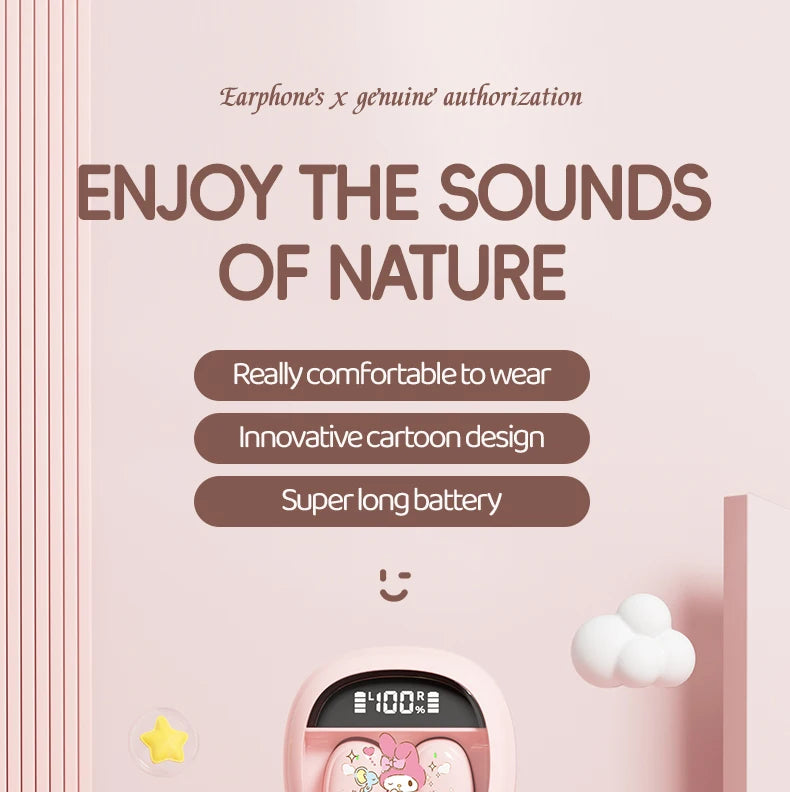Hello Kitty TWS Earphones – Bluetooth 5.3, ANC, Waterproof