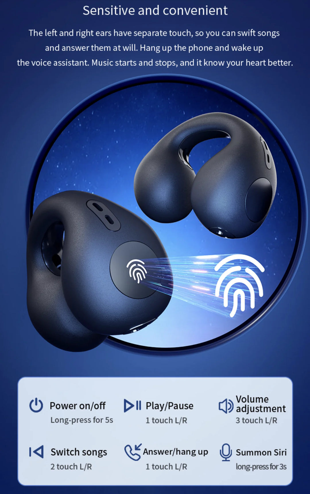 BUNKIMX A02 Wireless Ear Hook Earbuds — Bluetooth 5.1, Sport Fit