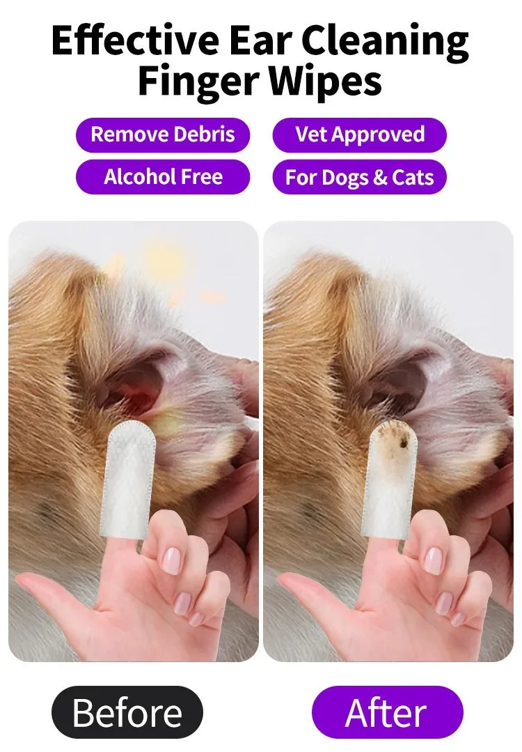 50PCS Pet Ear Cleaning Wipes – Gentle Dog & Cat Ear Cleaner Pads – grooming kit