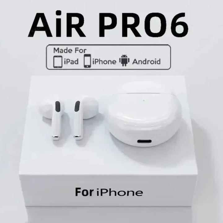 Pro 6 TWS Wireless Bluetooth Earbuds – Stereo Sound, Mic, Compact Charging Case – audio-accessory