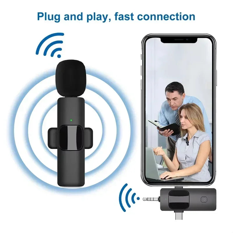 VIKEFON 3-in-1 Wireless Lavalier Microphone – Plug & Play Mic for iPhone, Android, DSLR & PC