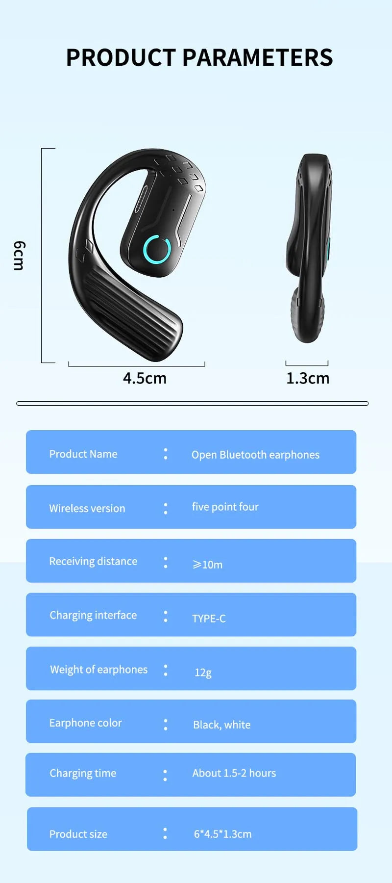 Ruiforlove Bluetooth 5.4 Ear Hook Headset – Noise Cancelling & HiFi