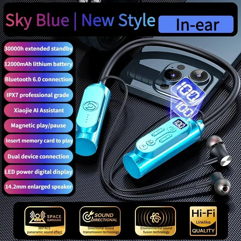 Luxuglow Bluetooth 6.0 Neckband – ANC, 12000mAh, IPX7
