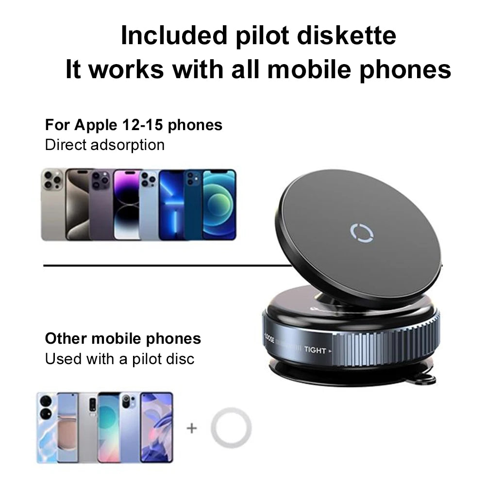 Magnetic Vacuum Car Phone Holder – 360° Dashboard Mount for iPhone & Android