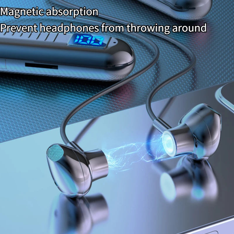 DIXSG Bluetooth 5.2 Neckband – HiFi, LED Display, Waterproof