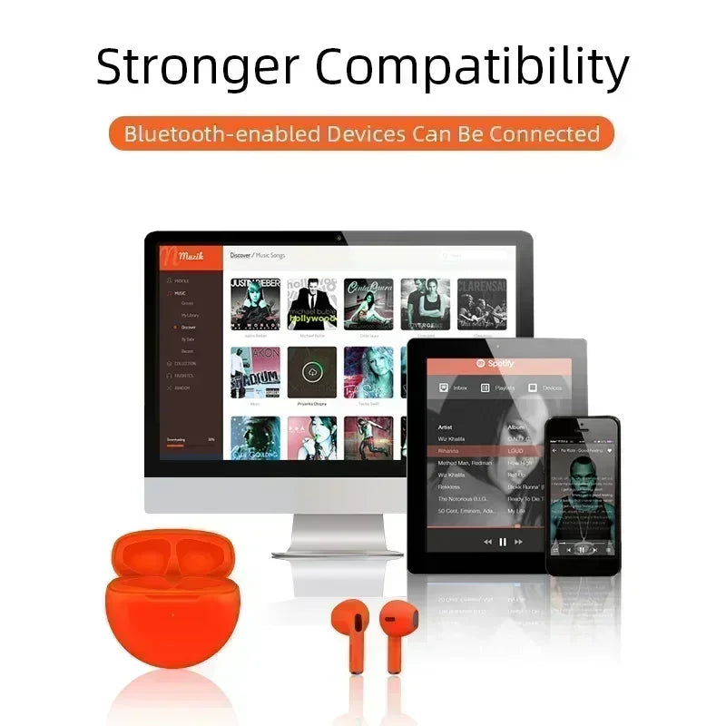 Pro 6 TWS Wireless Bluetooth Earbuds – Stereo Sound, Mic, Compact Charging Case