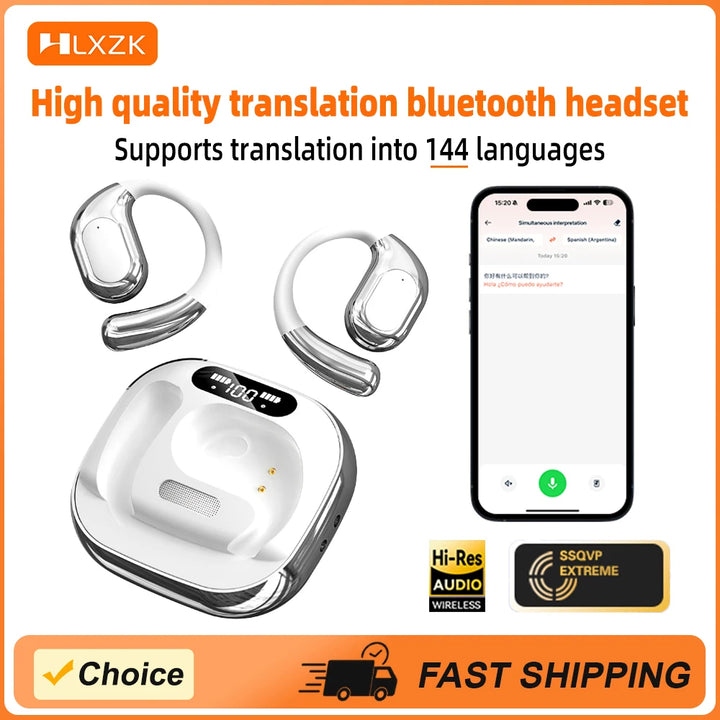 WJOY Bluetooth 5.4 Translation Ear Hook Headphones – 144 Languages – audio-accessory