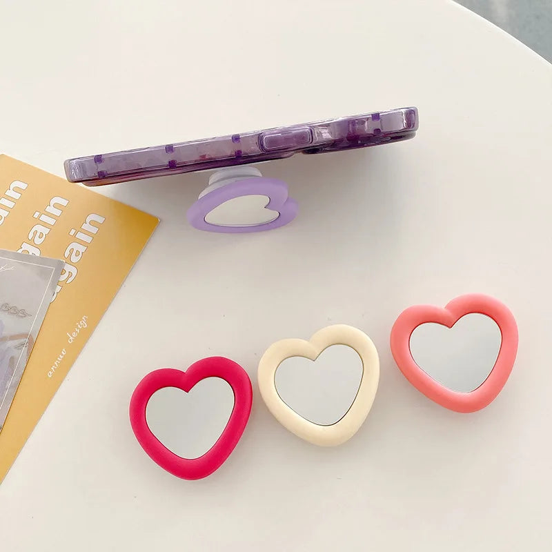 3D Heart Mirror Phone Stand – Cute Silicone Grip & Kickstand for All Smartphones – phone-case
