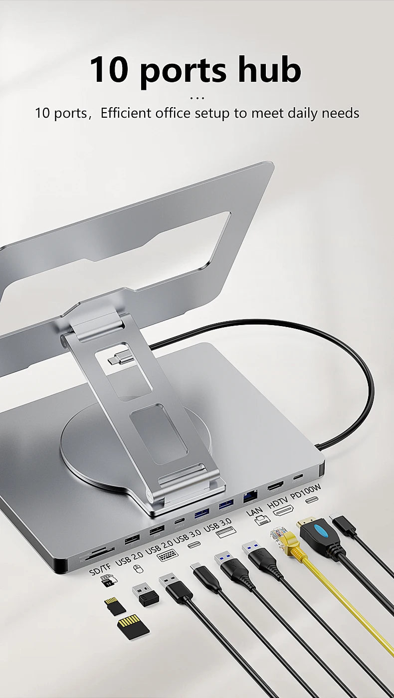 Blueendless 10-in-1 USB-C Laptop Stand Hub with HDMI, PD 100W & Ethernet