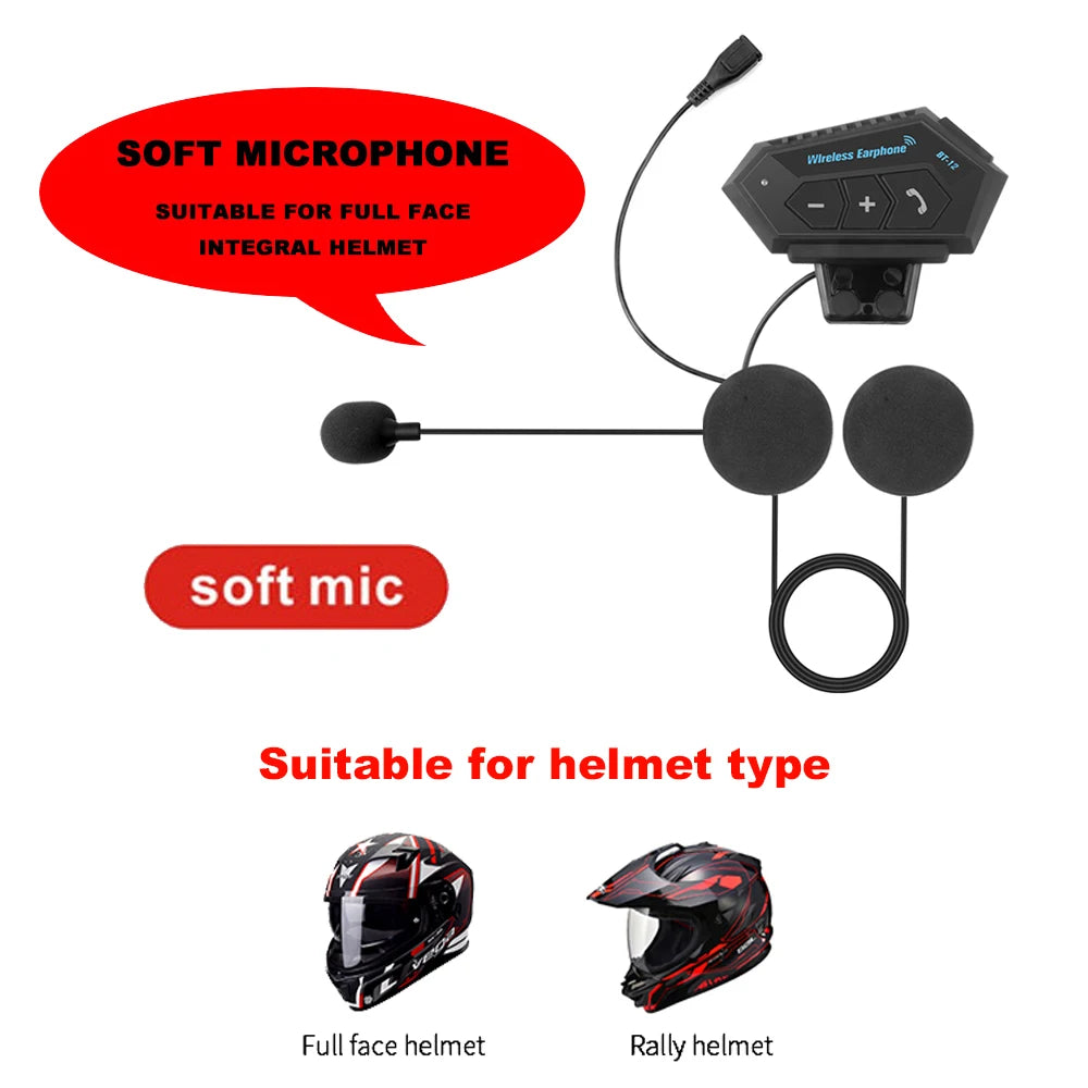 Kebidumei BT12 Motorcycle Helmet Headset – Bluetooth 5.0, Noise Reduction