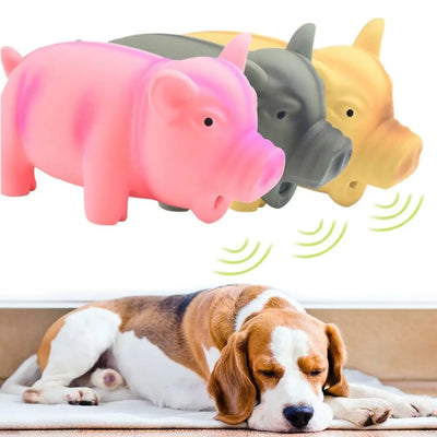 “Latex Squeaky Pig Chew Toy – Grunting Dog Toy for Dental Health & Fun”