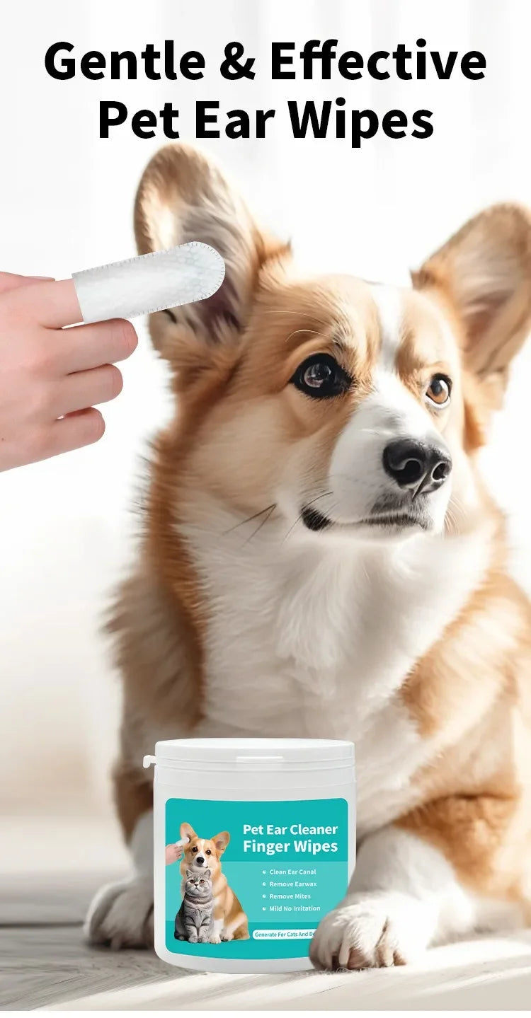 50PCS Pet Ear Cleaning Wipes – Gentle Dog & Cat Ear Cleaner Pads – grooming kit