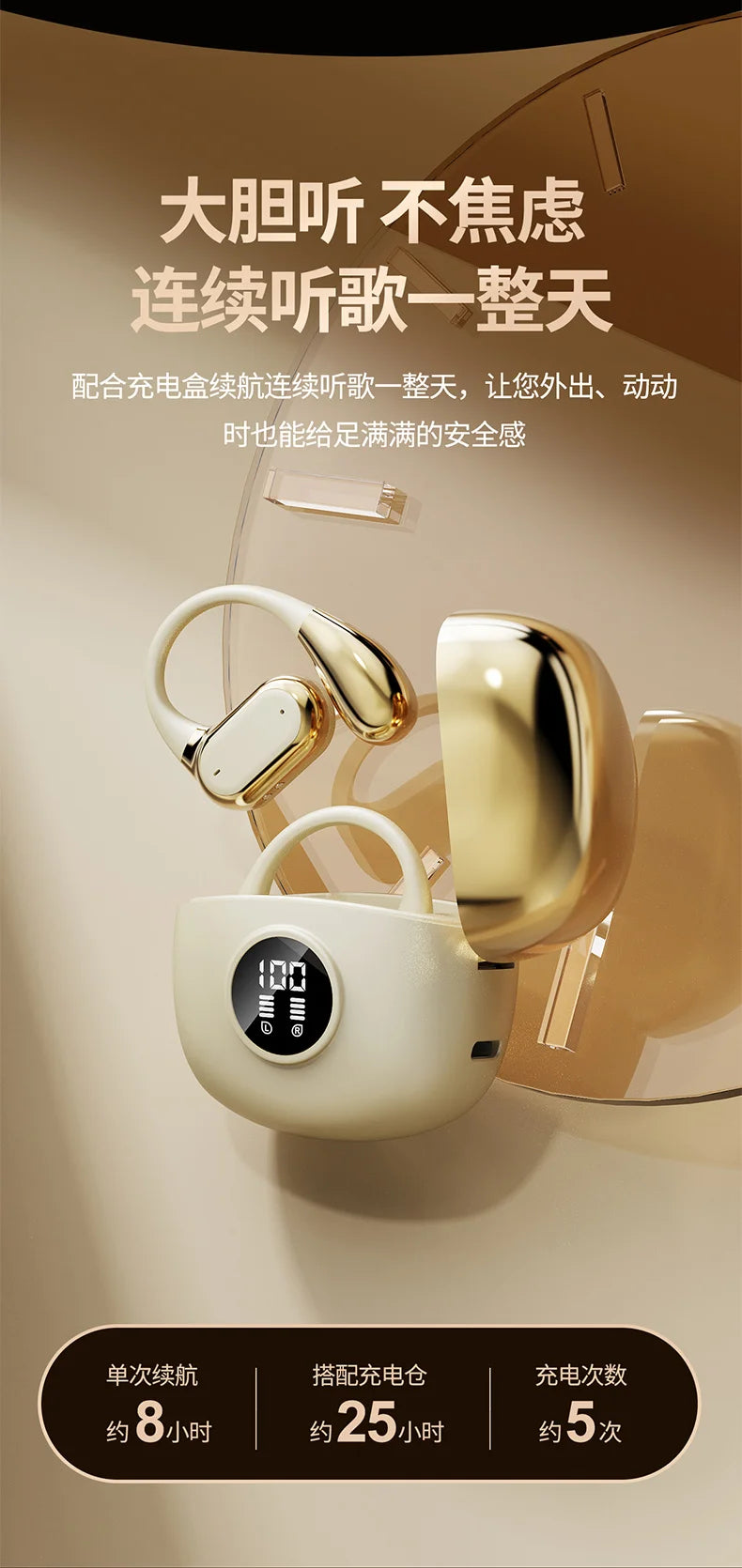 Bluetooth 5.3 Ear Hook Headphones – Wireless, Waterproof & HiFi
