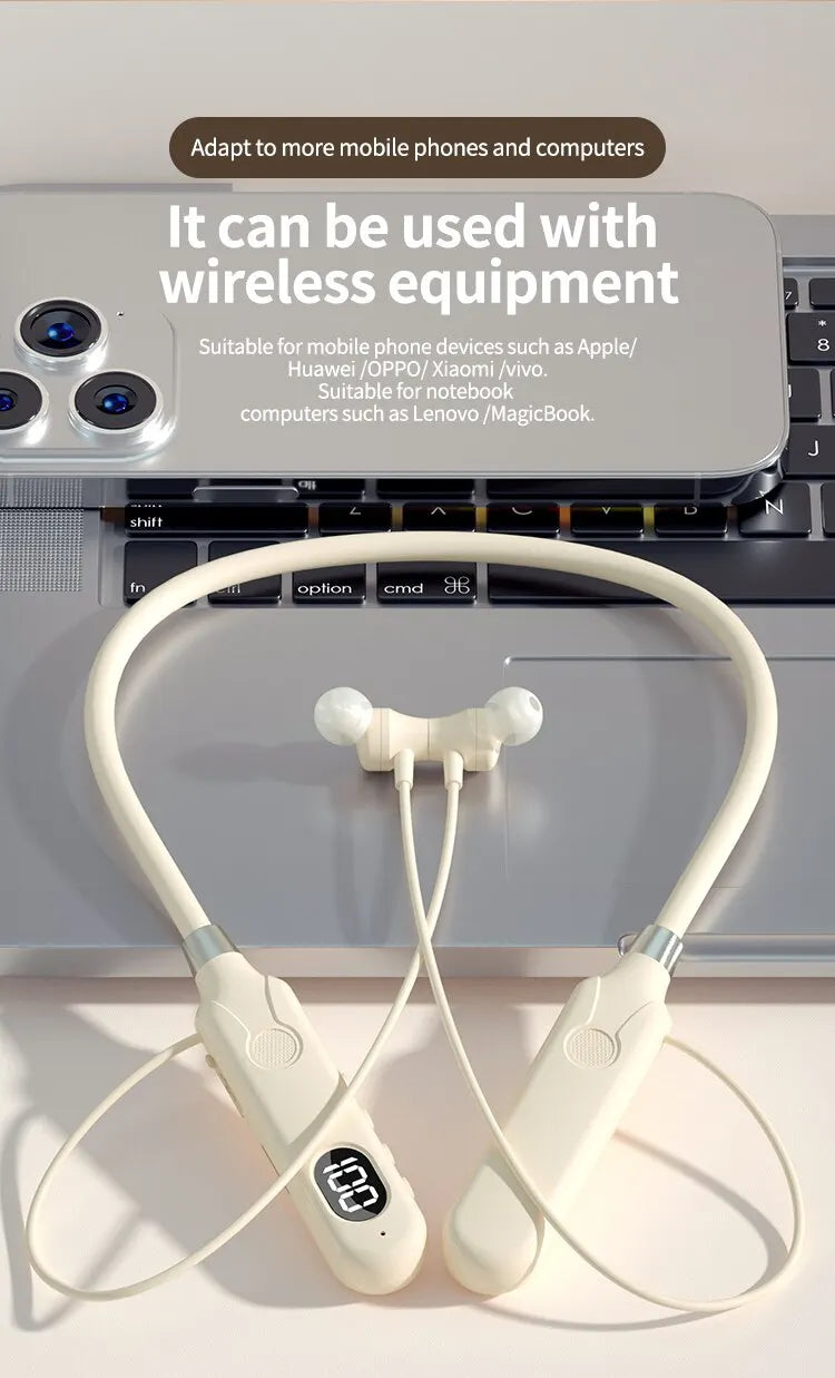 BT-12 Bluetooth 5.3 Neckband Earphones – 50h Battery & Mic