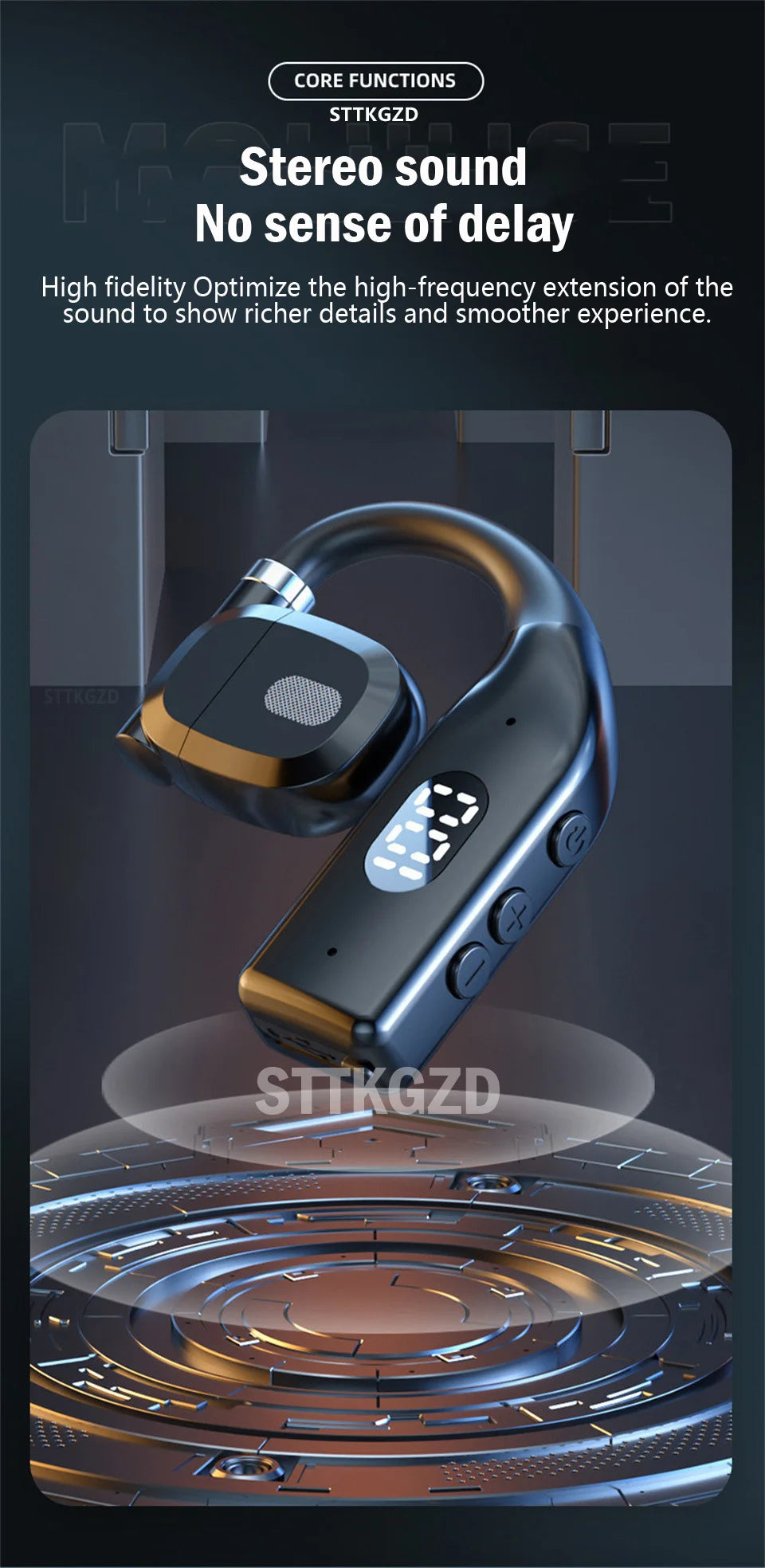 STTKGZD Bluetooth 5.3 Helmet Headset – Open-Air, ENC Noise Reduction, LED Display