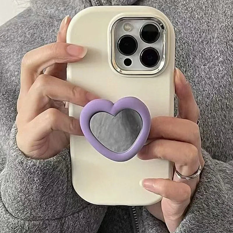 3D Heart Mirror Phone Stand – Cute Silicone Grip & Kickstand for All Smartphones – phone-case