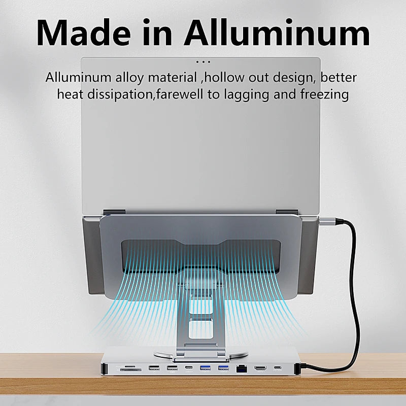 Blueendless 10-in-1 USB-C Laptop Stand Hub with HDMI, PD 100W & Ethernet