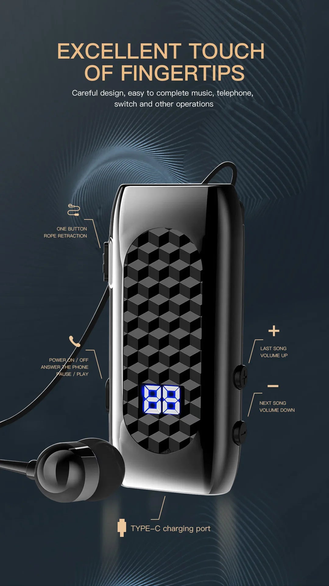 DENREEL Bluetooth 5.2 In-Ear Earphones – Noise Cancelling & 20h Battery