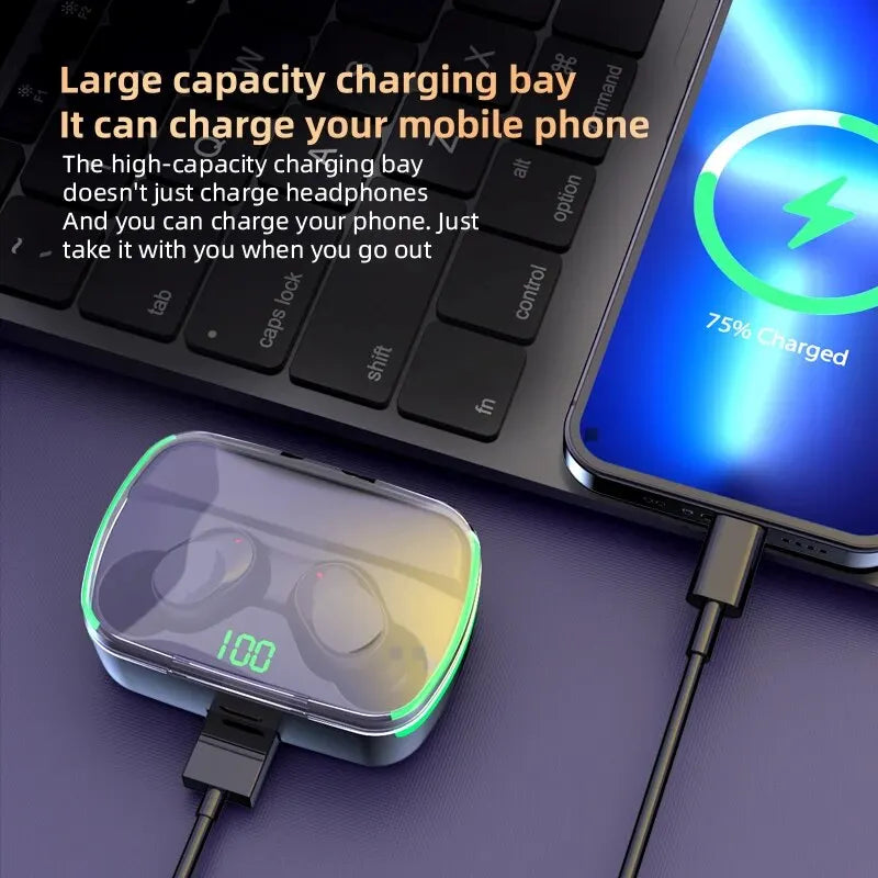 M60 Bluetooth 5.3 Earphones – TWS, Power Bank, LED Display